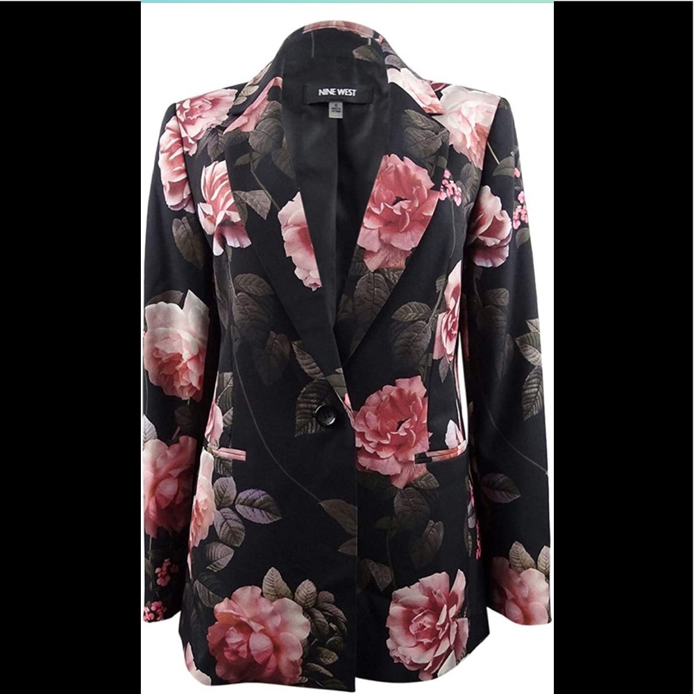 Nine West Black Floral Blazer